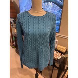 ⭐️ Women’s L.L. Bean Turqoise Blue Canle Knit Pullover Sweater Size XL Preppy